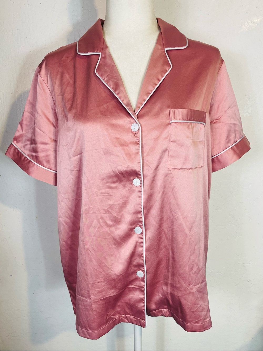 Serenedelicacy Size Medium M Pink Button Down Pajama Sleepwear Top Shirt Casual